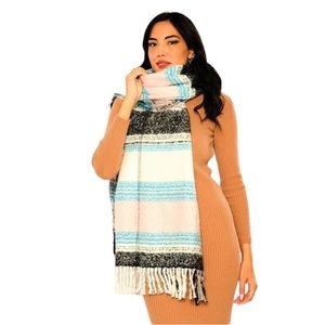 3/$20! INDIGO Black ivory blue blanket scarf acrylic 55” long 17” wide